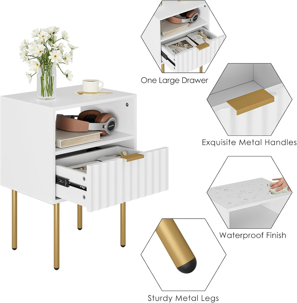 Night Stand,Modern Bedside Table with Drawer and Shelf,White Night Stand with...