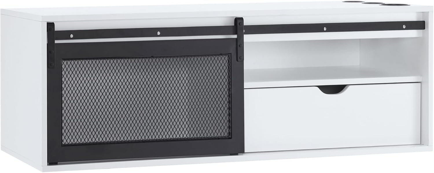BarberPub Wall Mount Station with 3 Metal Tool Holders, Multi-Functional Storage Cabinet, Styling Station with Sliding Door, Open Storage Beauty Salon Organizer 2503 (White)