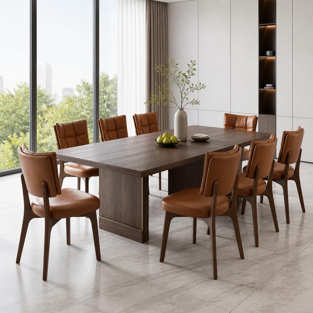 YOUNIKE Modern Dining Chairs, Upholstered Kitchen & Dining Room Chairs with Double-Layer Backrest, Wood Legs, Ergonomic Cushion Seat, (PU Leather Seat, Brown, Set of 4)