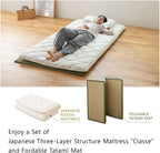 EMOOR Japanese Futon Mattress Premium CLASSE and Tatami Mat Set Twin, Floor Sleeping Mat Sikibuton Igusa Natural Cotton