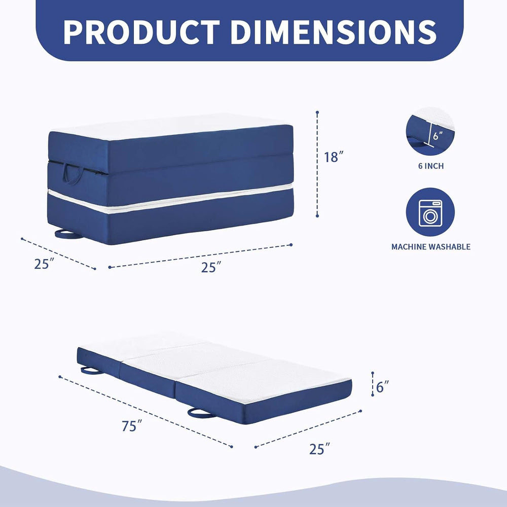 Folding Mattress Single Size,6" Trifold Foldable Sofa for Camping,White ...
