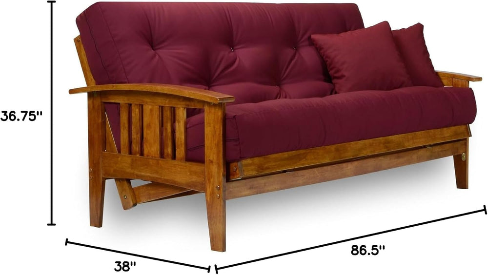 Westfield Futon Set - Queen Size, Frame, 8" Mattress, Twill Burgundy Cover