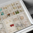 Set of 4 Stackable Jewelry Trays Organizer, Velvet Earring Organizer, Jewelry Organizer Showcase Display Drawer Organizer Storage, Earring Holder Necklace Bracelet Ring Accessary Organizers (Beige)