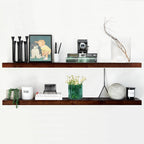 Homeforia 48 inch Walnut Floating Shelf, High End Solid Real Wood Large 48inch Floating Shelves for Wall, Dark Brown 48 inches Long Floating Shelves, Heavy Duty Bracket, 48 X 6.5 X 1.75 inch, Set of 3