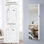 GISSAR Full Length Mirror Jewelry Cabinet, 6 LEDs Jewelry Armoire Wall Mounted Over The Door Hanging, Jewelry Organizer Storage with Lights Lockable, Bright White, 14.6" x 47.2"