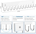 Belt Hanger Wall Mounted, Wooden Coat Rack Belt Organizer 2 Pack Max 24 Storage Capacity, 180° Rotating Space Saving Hangers for Ties, Tank Tops, Scarves, Bras, Keys, Bags White