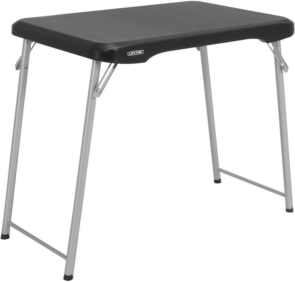 LIFETIME Stacking Compact Folding Table, 30 in. x 20 in., Black and Silver, I...