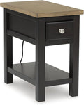 Signature Design by Ashley Drazmine Casual 1 Drawer Chair Side End Table with USB Charging Ports, 1 Lower Shelf and Power Cord, Light Brown & Black