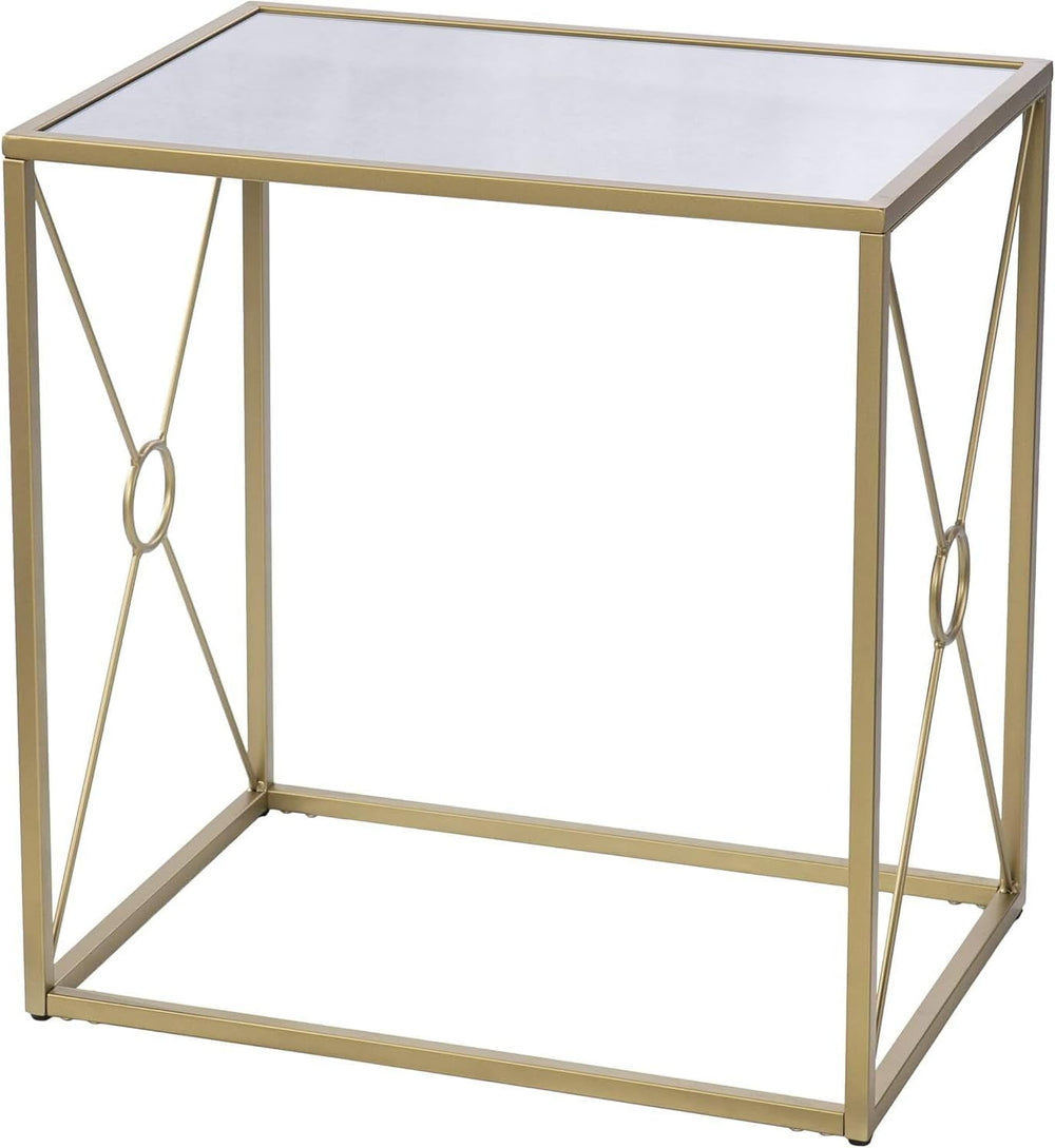 HomeStock Mirror Top End Table - Geometric Metal Base - Modern Living Room Si...