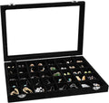 Wudygirl 40 Grid Jewelry Organizer Tray for Earrings Rings Bracelets Storage Necklaces Display Large Jewelry Box with Clear Lid Multiple Compartments Drawer Organization (Black Velvet)