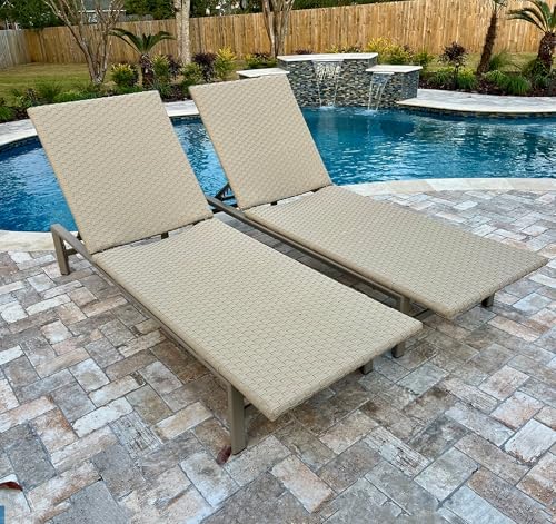 PURPLE LEAF Outdoor Chaise Lounge Chair Wood Grain Aluminum, Beige | 3-Year C...