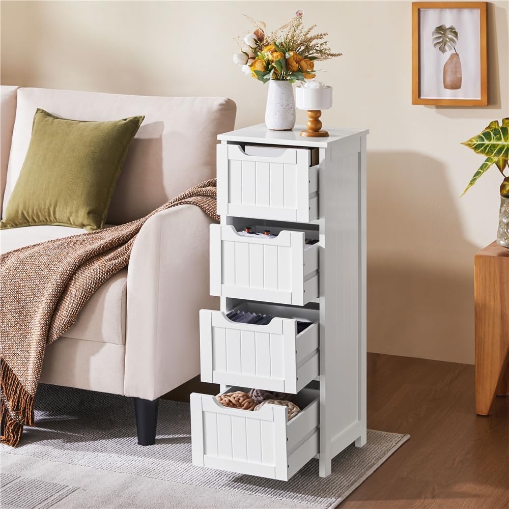 Yaheetech Bathroom Storage Cabinet, 12" W Slim 4-Drawer Design, White | ...