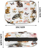 Watercolor Cute Cats Butterflies Pill Organizer Travel Medicine Case with Zipper Daily Vitamin Storage Bag Portable 8 Slot Weekly Pill Box Supplement Holder for Home Office Gym Travel