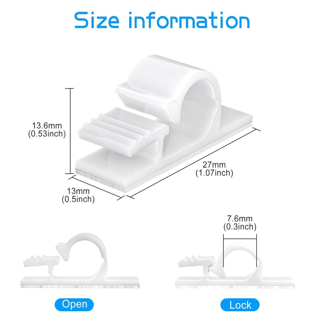 XHF 100pcs Adhesive Cable Wire Clips White, Outdoor Cable Management Wire Organizer Cord Holder for Under Desk, Car, Wall, TV PC Ethernet Cable