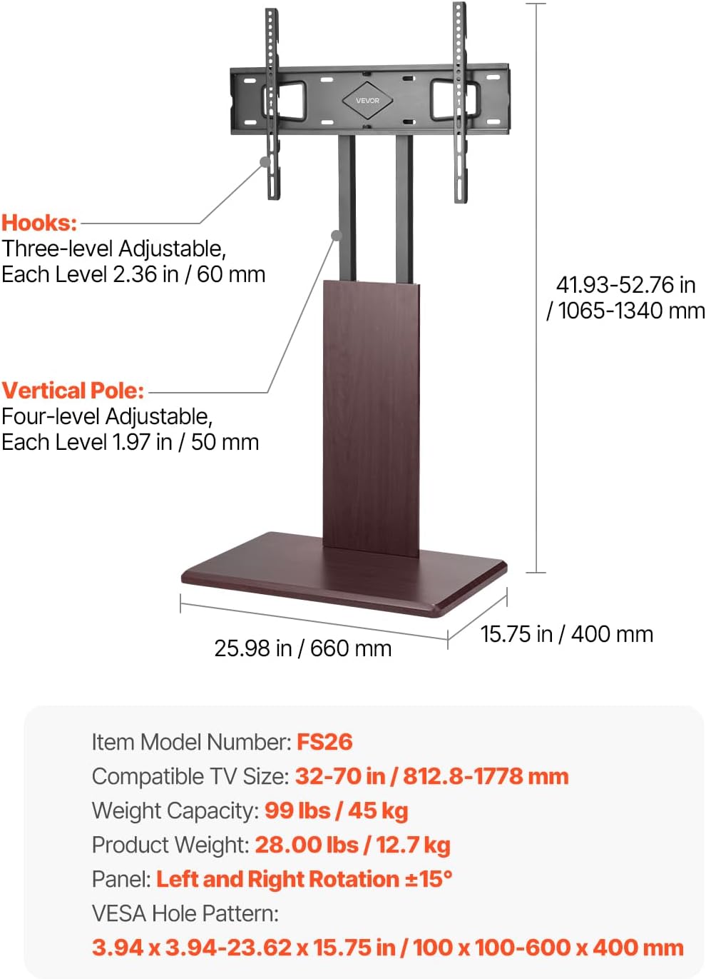 VEVOR Universal TV Stand, Table Top TV Stand for 32-70 inch Screens, Swivel a...