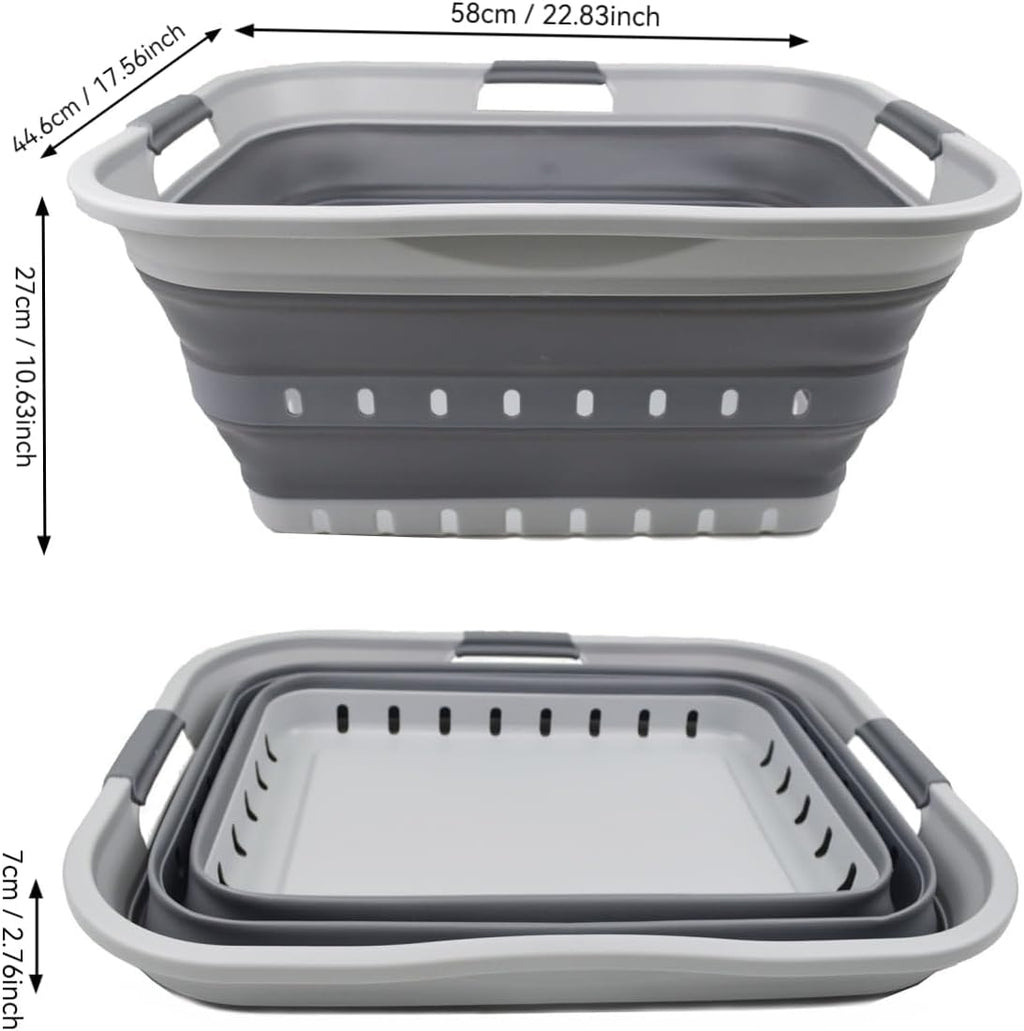 SAMMART 42L (11 gallon) Collapsible Plastic Laundry Basket - Foldable Pop Up Storage Container/Organizer - Portable Basket - Space Saving Hamper (Grey/Dark Grey (Set of 2))
