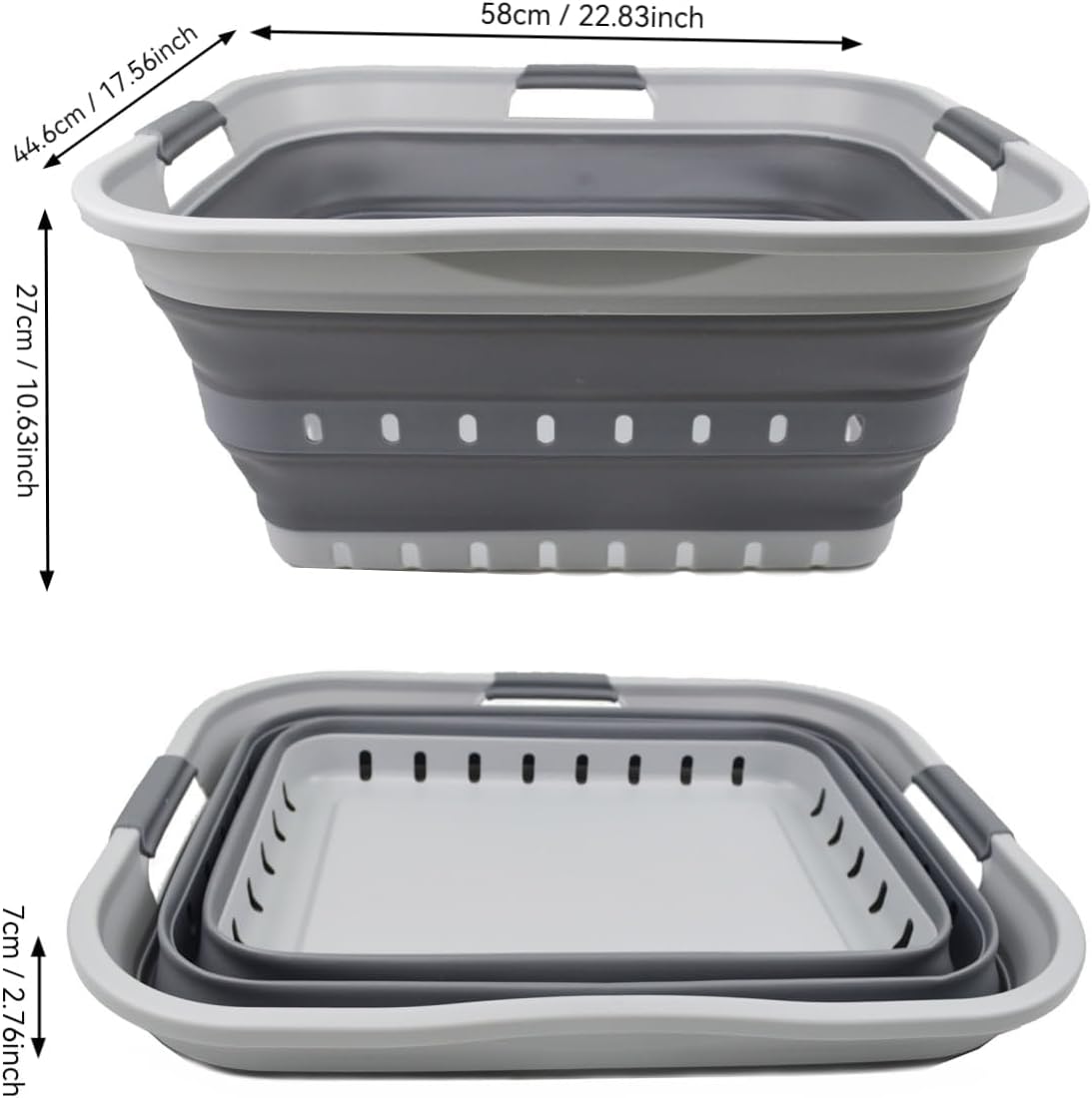 SAMMART 42L (11 gallon) Collapsible Plastic Laundry Basket - Foldable Pop Up Storage Container/Organizer - Portable Basket - Space Saving Hamper (Grey/Dark Grey (Set of 2))