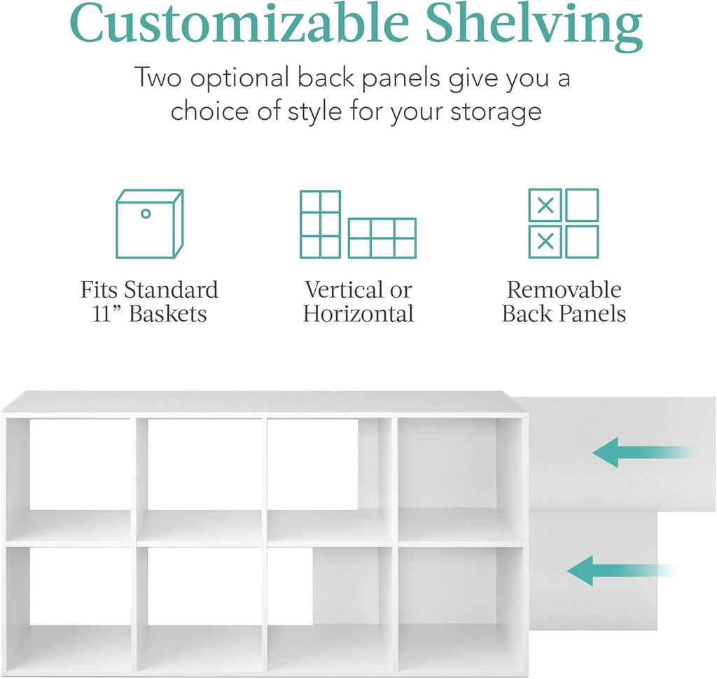 Best Choice Products 8-Cube Storage Organizer, 11in Shelf Opening, Bookcase, Display Shelf, Customizable w/ 3 Removable Back Panels – White