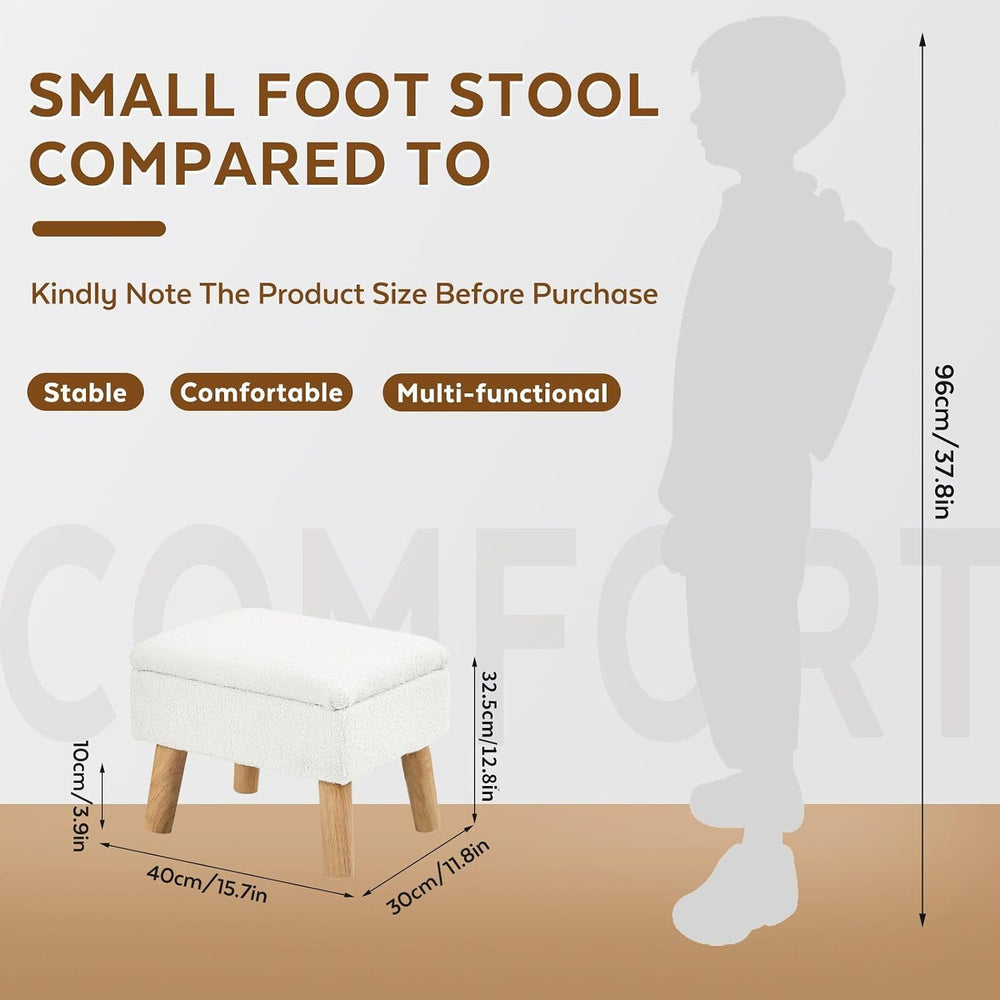 Storage Ottoman, Small Foot Stool Ottoman with Storage, Teddy Velvet Foot Res...