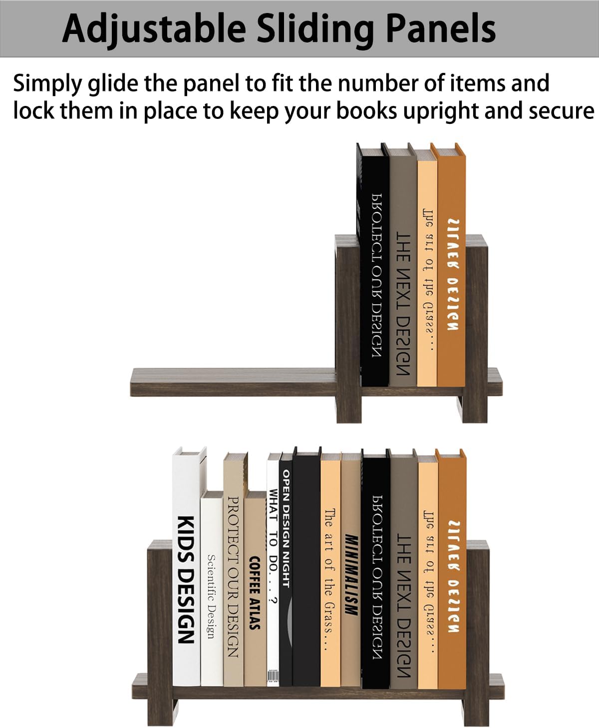 Adjustable Desktop Bookshelf, Retro Tabletop Bookshelf, Desk Shelf for Top of Desk in Living Room, Home, Office, Perfect for Magazine, Books, Cookbooks, No Tools Required to Assemble, Dark Brown