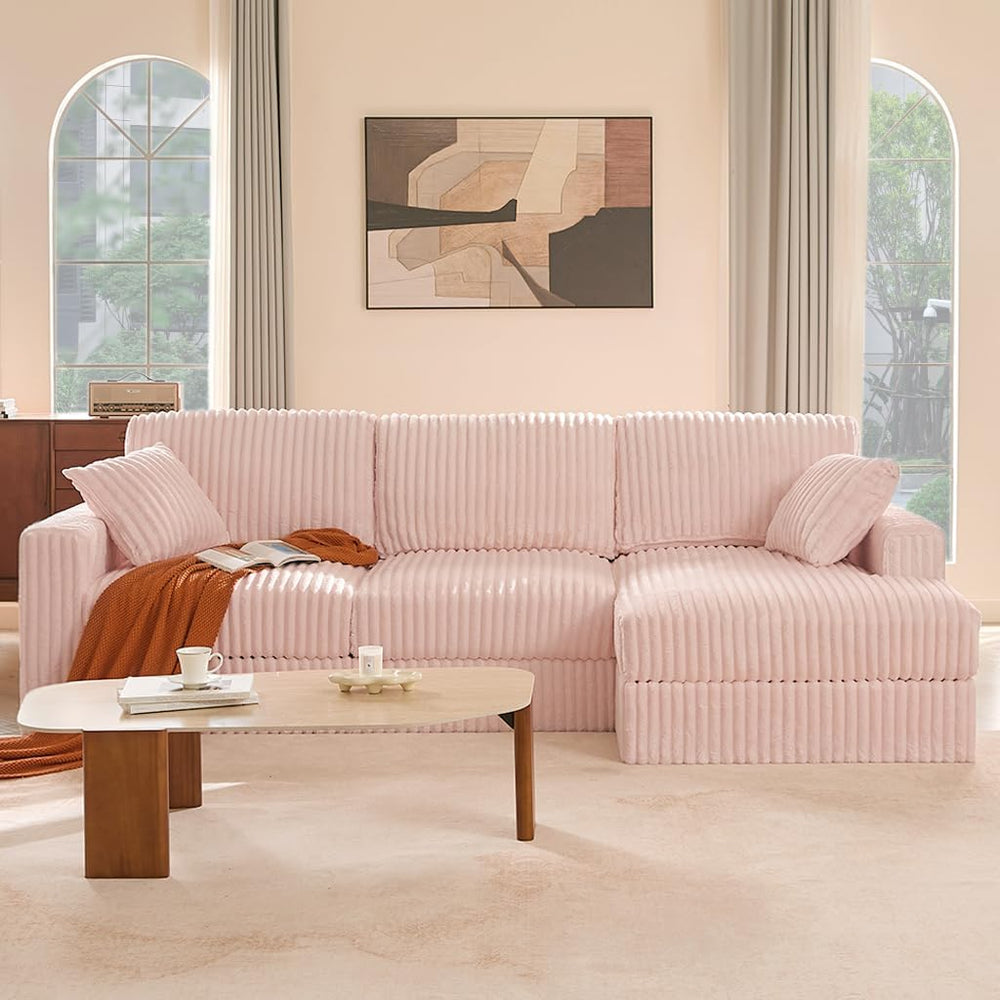 GOSUHI 113" L-Shaped Cloud Couch, Modular Sectional, Deep Seats, Pink | ...