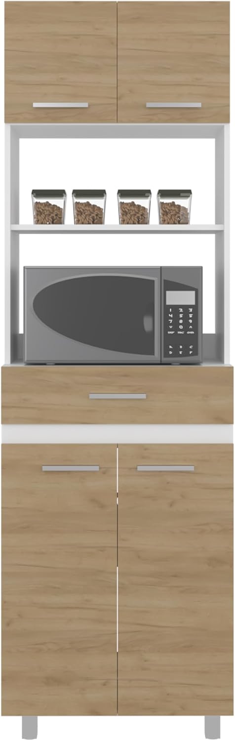 79" Tall Kitchen Pantry Cabinet with Storage,Open Shelves & Microwav...