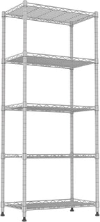 REGILLER 5-Wire Shelving Metal Storage Rack Adjustable Shelves,Standing Storage Shelf Units for Laundry Bathroom Kitchen Pantry Closet(Silver,11.8" D x 21.2" W x 53.5" H)