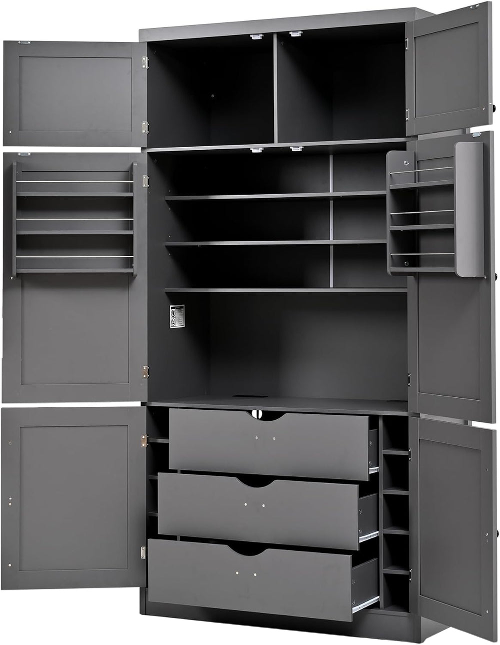 Large Kitchen Pantry Storage Cabinet, Freestanding Cupboard with 2 Power Outl...