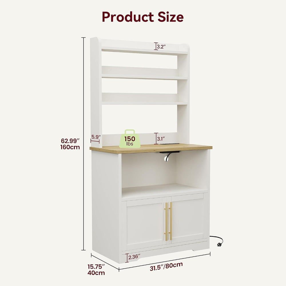 Kitchen Bakers Rack with Storage Cabinet, 5-Tier Microwave Stand with Power O...