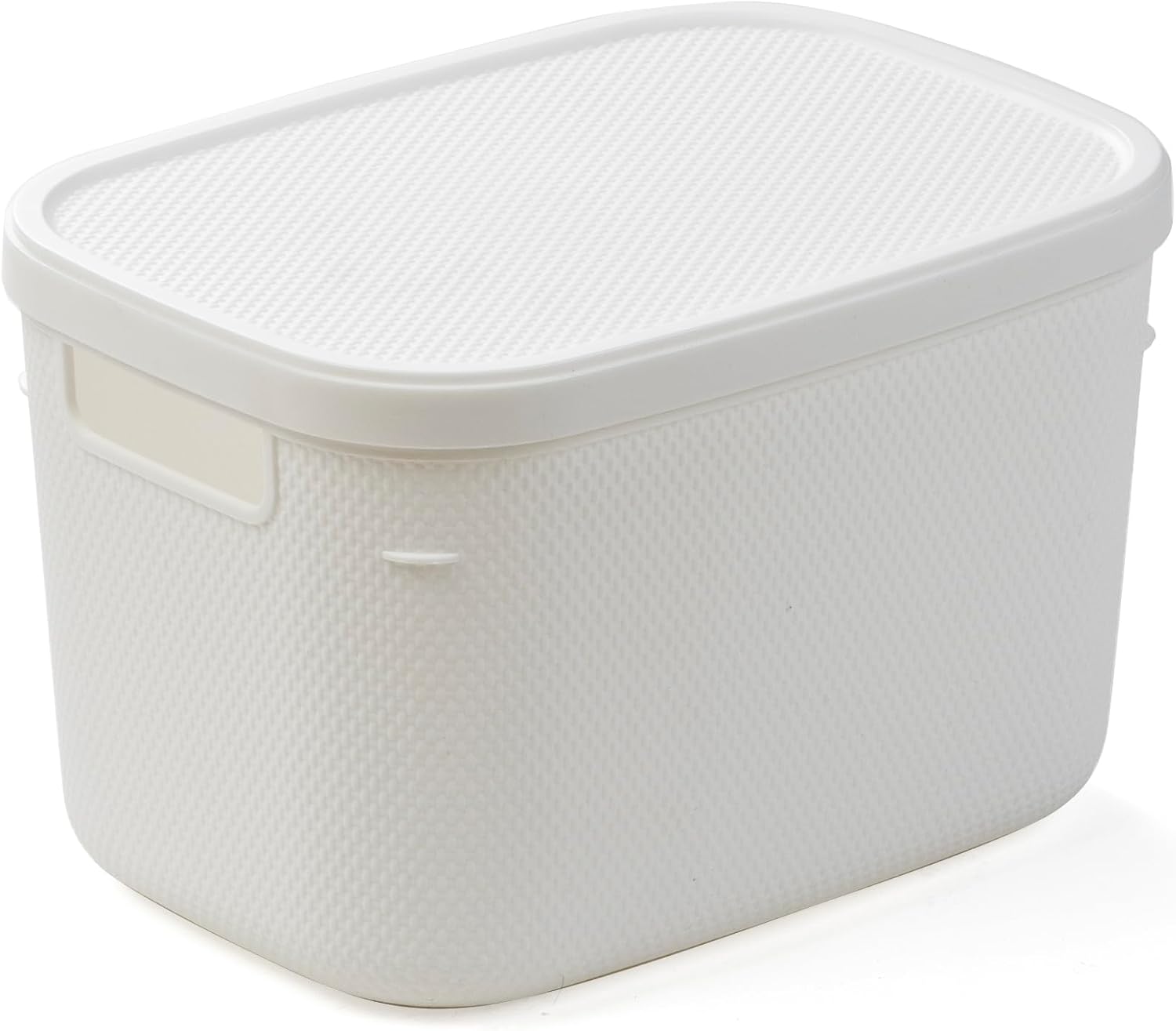 BINO | Plastic Storage Bins with Lids, 5.5 Liter - 3 Pack, White | THE TWILL COLLECTION | Plastic Bins for Organization | Woven Storage Baskets for Organizing | Pantry Shelf Organizer Basket Bin