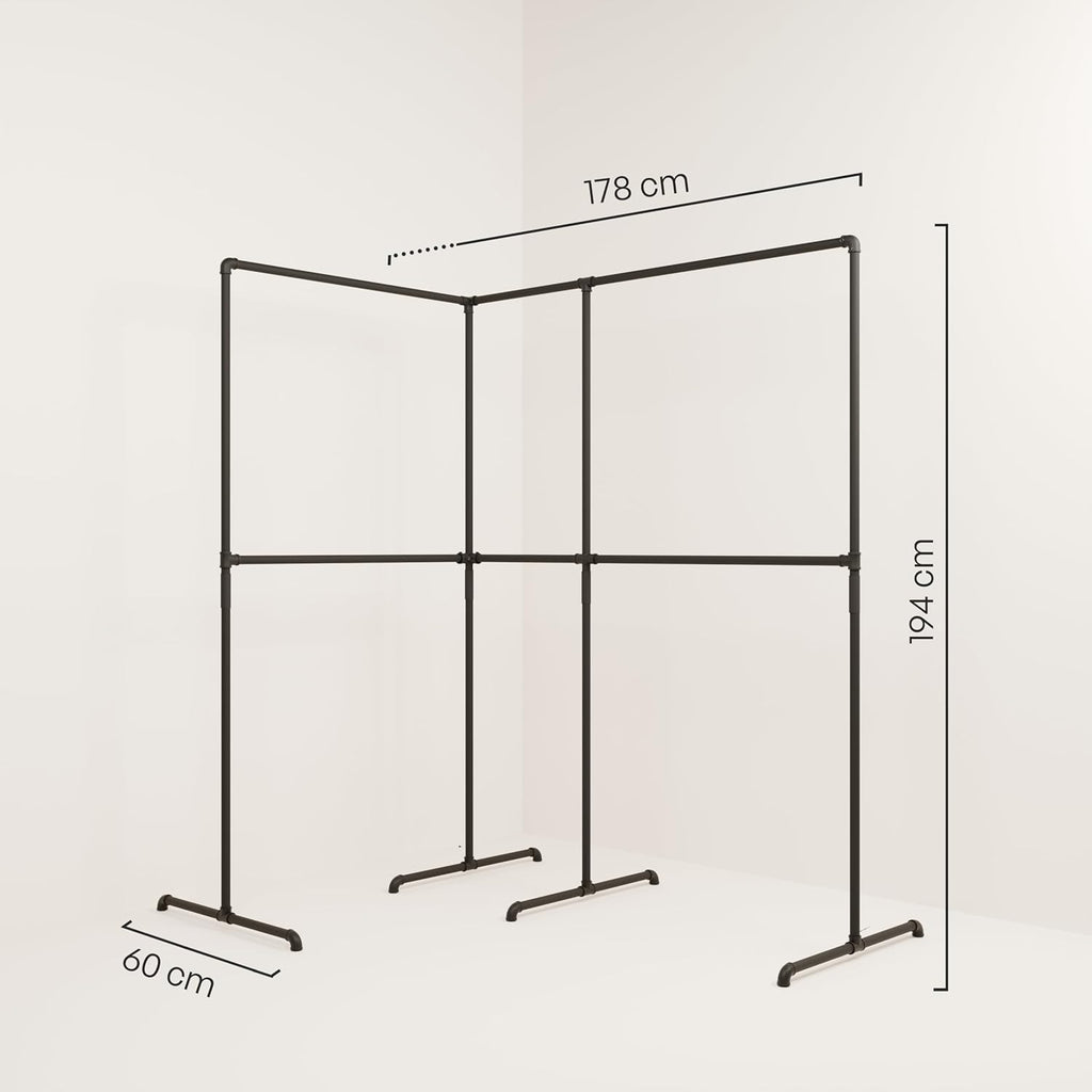 pamo Industrial Design garment rack - LAS EDGE 2.5 Black - freestanding Coat Rack for Walk-In Wardrobe Wall I Clothes Rack Made of Black Sturdy Pipes freestanding from Water Pipe