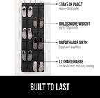 GORILLA GRIP Over the Door Shoe Organizer, 24 Extra Large Breathable Mesh Pockets, Space Saving Hanging Storage Holder, 4 Hook Closet Rack Hanger, Hangs on Closets for Shoes and Accessories, Black