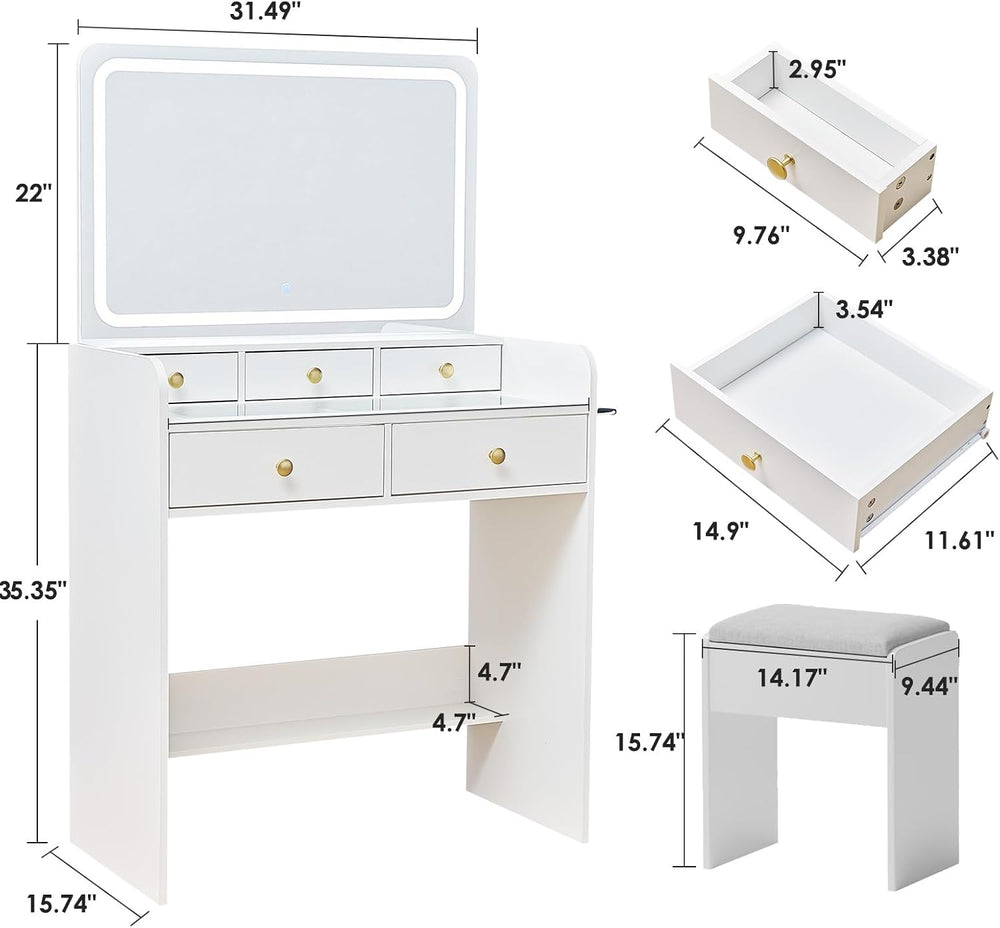 Makeup Vanity Desk Set with LED Lighted Mirror Glass Top Dressing Table &...