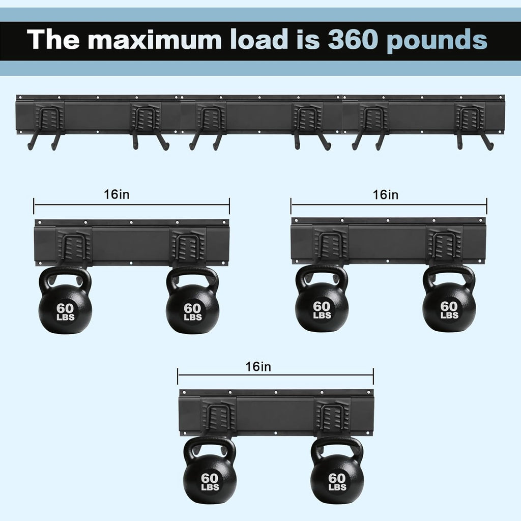 Garage Tool Organizer Wall Mount 32in- 4 Heavy Duty Hooks,240lbs Capacity, Garage Organization & Storage Rack for Broom, Rake & Snow Equipment - Tool Organizer & Men’s Gift Choice