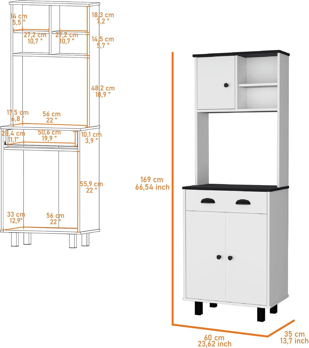 Tacna Kitchen Pantry with Storage Shelves and Drawer | Ample storage with 2 o...