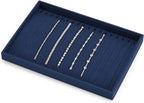 Microfiber Jewelry Trays 16 Slots Necklace Tray Necklace Bracelet Display Tray Jewelry Drawer Organizer Tray Necklace Holder for Necklace,Bracelets,Watch Storage(Blue)