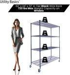 NSF Commercial 4-Tier Wire Shelving with Wheels, 60"x24"x72" Heavy Duty Metal Shelves 3200 lbs Max Capacity, Black Storage Rack for Garage Kitchen Pantry Warehouse