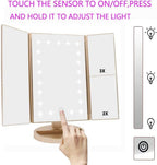deweisn Floor Mount Tri-Fold Lighted Vanity Mirror with 21 LED Lights, Touch Screen and 3X/2X/1X Magnification, Two Power Supply Modes Make Up Mirror,Travel Mirror