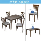 5-Piecern Dining Table Set, Kitchen Set with One Rectangular Table and 4 Upholstered Chairs, Living Room Chairs with Ladder Backrest and Comfortable Seat Cushion, Walnut