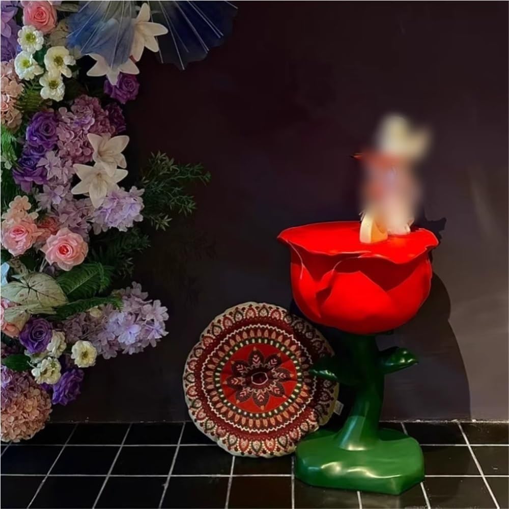 Romantic Rose-Shaped Side Table, Resin Bedside Table with Round Corner, Multi...