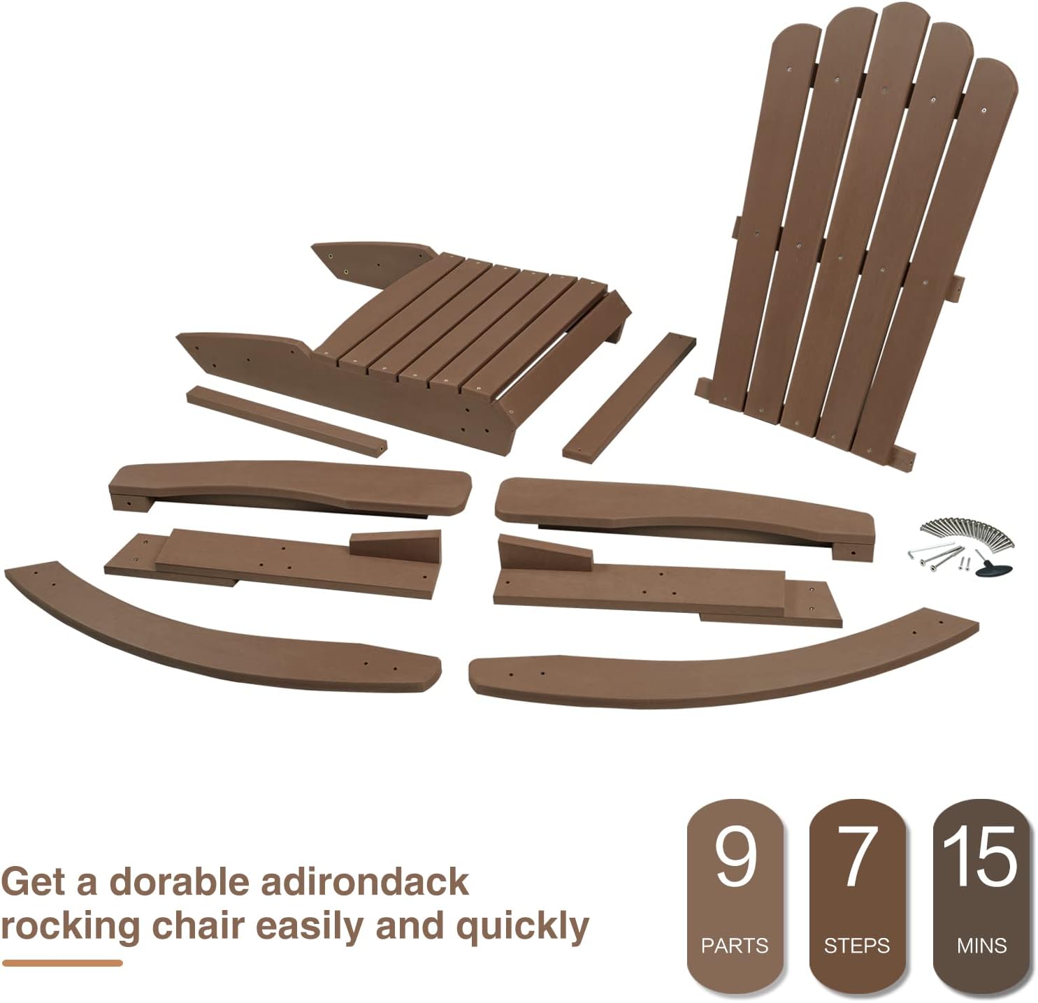 Adirondack Rocking Chair Set of 2, Brown | Eco-Friendly Wood-Style Outdoor Patio Rocker - Heavy Duty 350 lbs Capacity, All-Weather Recycled Plastic, Easy Assembly