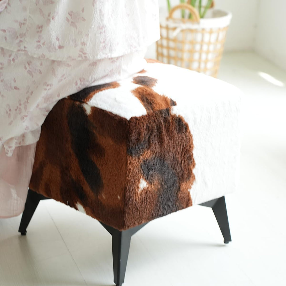Faux Cowhide Ottoman, Upholstered Foot Stool - 16 x 16 x 17 Inches, Cube Foot...