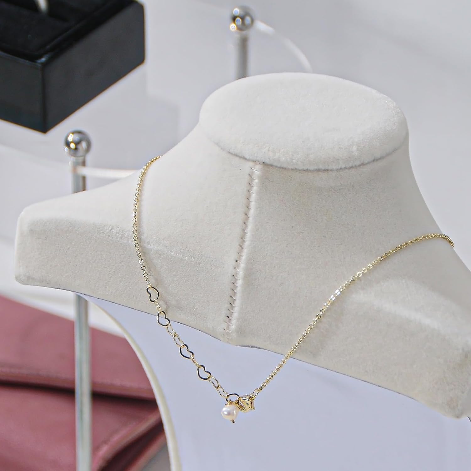 3Pcs Necklace Bust Stand for Selling, Beige Velvet Necklace Display Holder, Jewelry Necklace Organizer Rack for Shop Store Exhibition Show (11"Height)