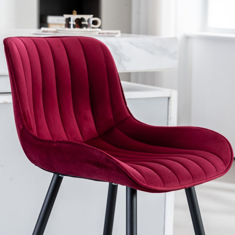 Bar Stools Set of 2 with Velvet Upholstery, Burgundy | Luxury Counter Height ...