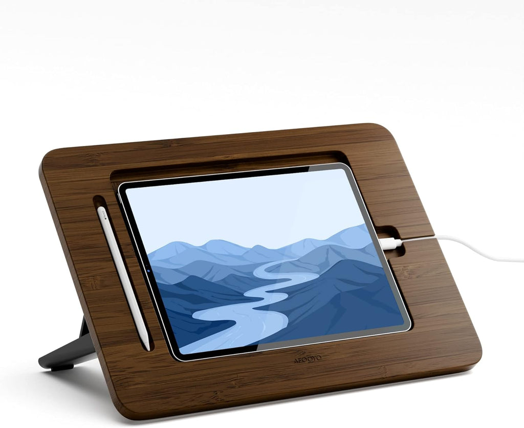 Bamboo Tablet Drawing Stand Tablet Holder - Portable & Adjustable 5 Angles,Laptop Stands Riser,Compatible with 12.9/13 inch iPad Pro-3rd-7th Gen(Walnut Varnish)