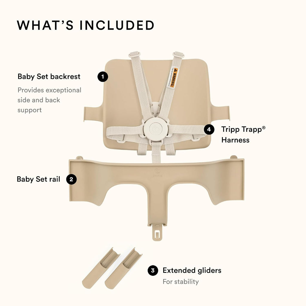 Stokke Tripp Trapp Baby Set 2, Ages 6-36 Months, Storm Grey | From Chair to High Chair in One Simple Step, for Babies and Toddlers, Ergonomic Support, Adjustable 5-Point Harness, Buckle