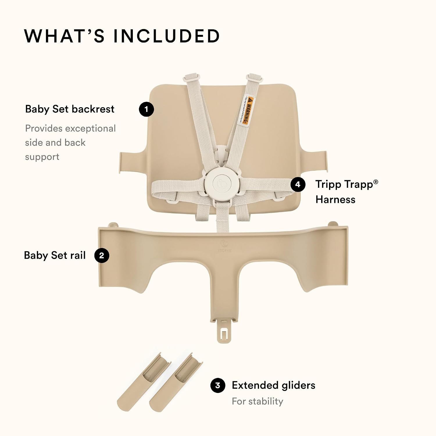 Stokke Tripp Trapp Baby Set 2, Ages 6-36 Months, Storm Grey | From Chair to High Chair in One Simple Step, for Babies and Toddlers, Ergonomic Support, Adjustable 5-Point Harness, Buckle