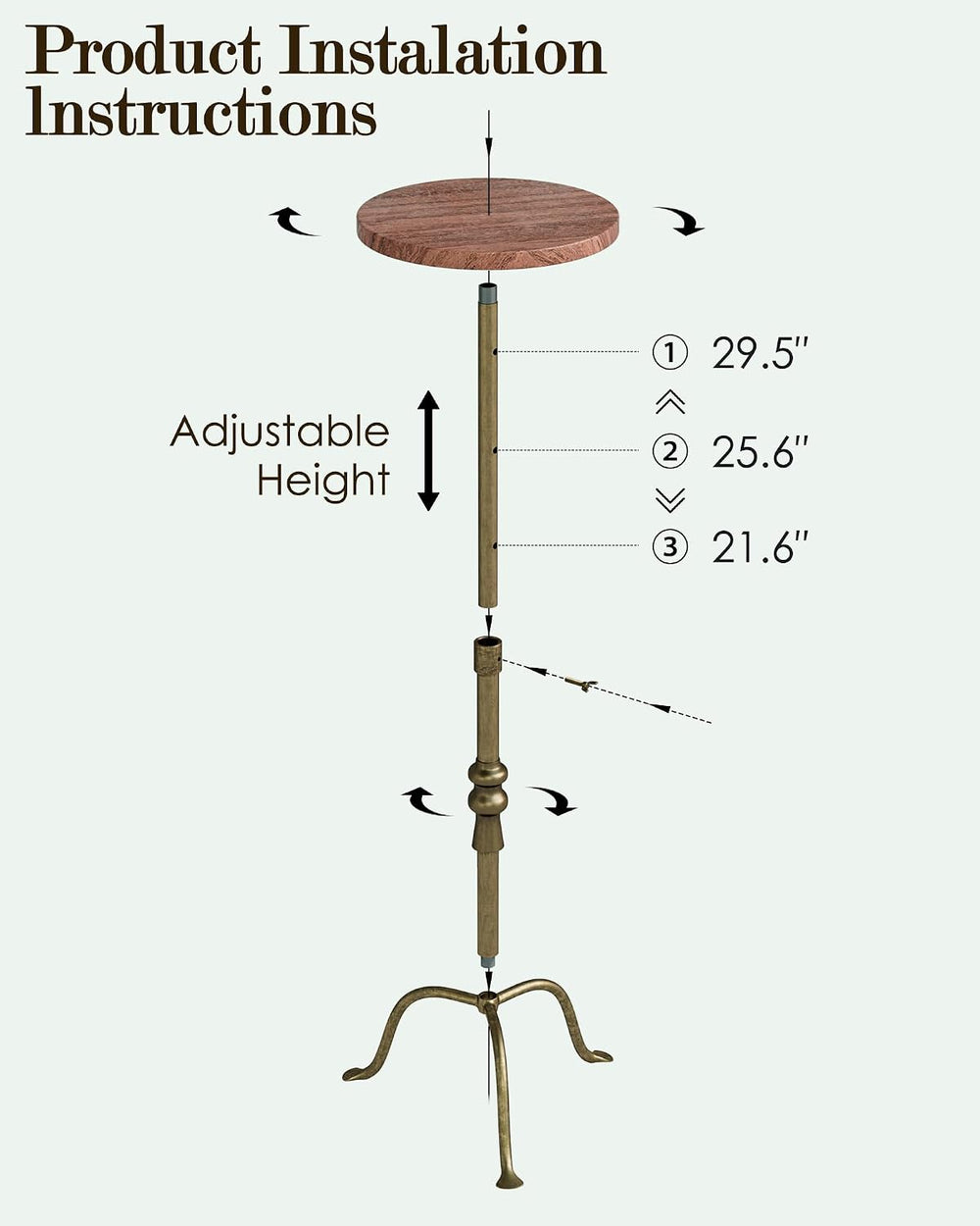 Adjustable Height Round Pedestal Table - 10x10x22-30 Inch, Red Travertine | T...