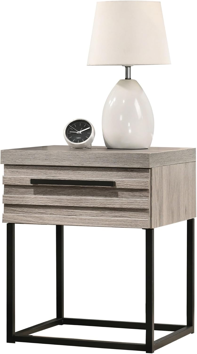Contemporary Nightstand with Metal Base, One Size, Weathered Gray,for Small S...