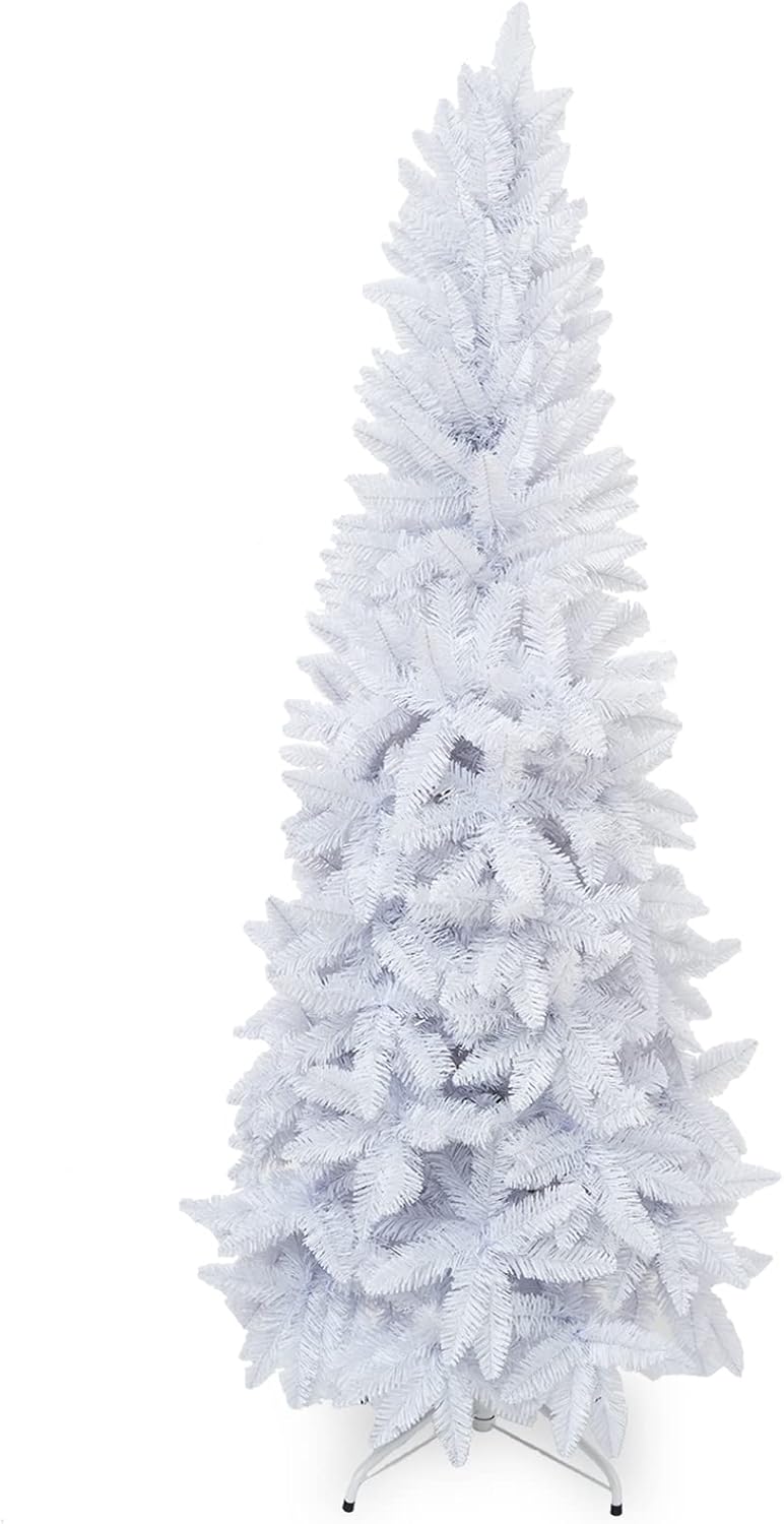 7ft Artificial Pencil Slim White Christmas Tree Halloween Xmas Tree